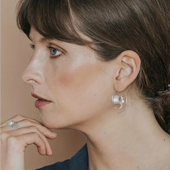 Silver Spiral Leaf Earrings - Picture 2 of 2